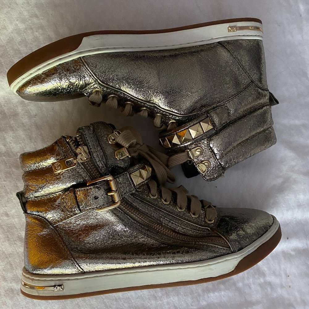 Michael Kors Gold Glam Studded Hightops Sz 8.5 M - Picture 2 of 5
